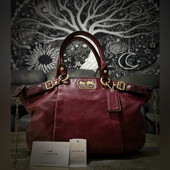 Vintage Y2K Coach tote bag dark red Maroon Leather Satchel with Gold Accents - Picture 13 of 17